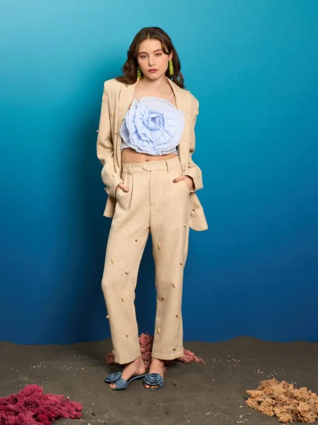 Womenswear Dylan Bead Belted Trousers Natural Ivory Sister Jane Womenswear Dylan Bead Belted Trousers Natural Ivory Sister Jane