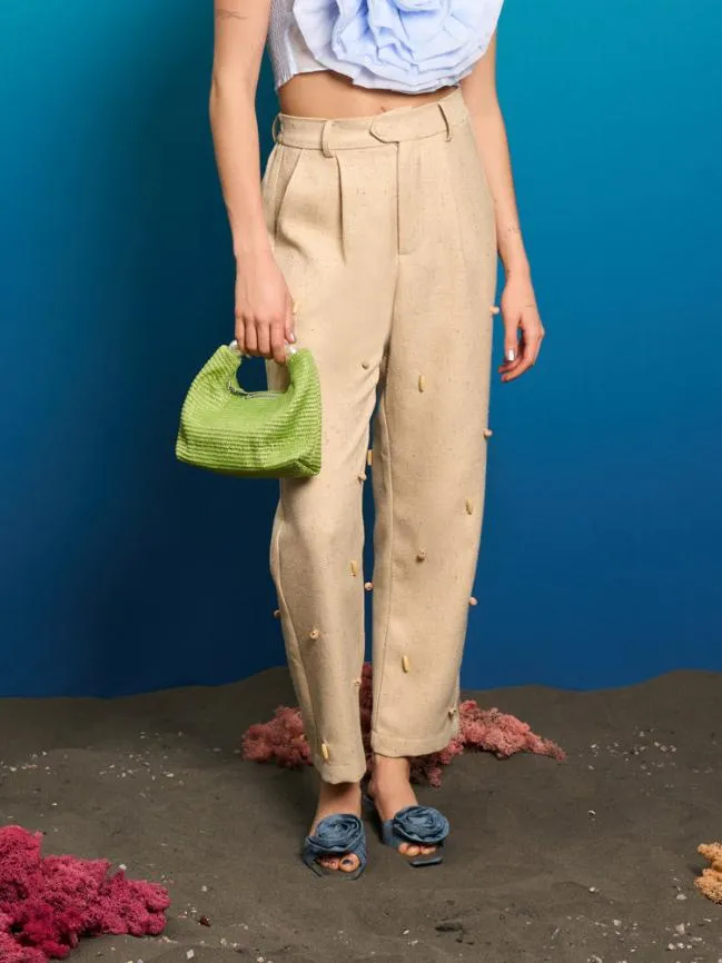 Womenswear Dylan Bead Belted Trousers Natural Ivory Sister Jane Womenswear Dylan Bead Belted Trousers Natural Ivory Sister Jane