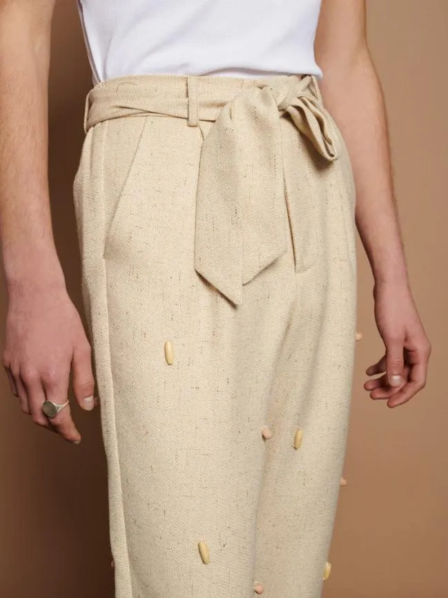 Womenswear Dylan Bead Belted Trousers Natural Ivory Sister Jane Womenswear Dylan Bead Belted Trousers Natural Ivory Sister Jane