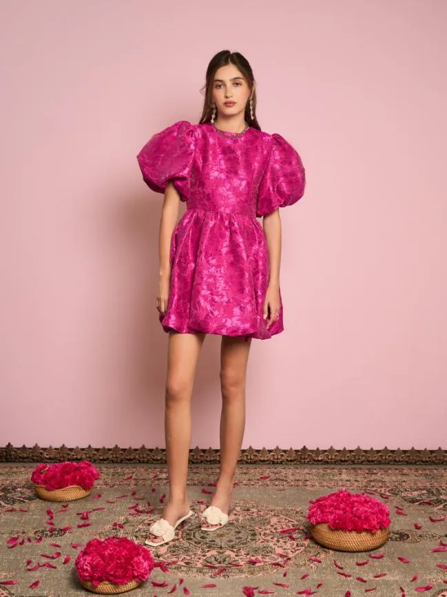Womenswear Hibiscus Jacquard Mini Dress Hot Pink Sister Jane Womenswear Hibiscus Jacquard Mini Dress Hot Pink Sister Jane