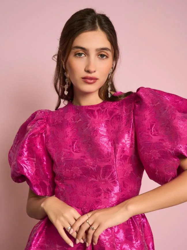 Womenswear Hibiscus Jacquard Mini Dress Hot Pink Sister Jane Womenswear Hibiscus Jacquard Mini Dress Hot Pink Sister Jane