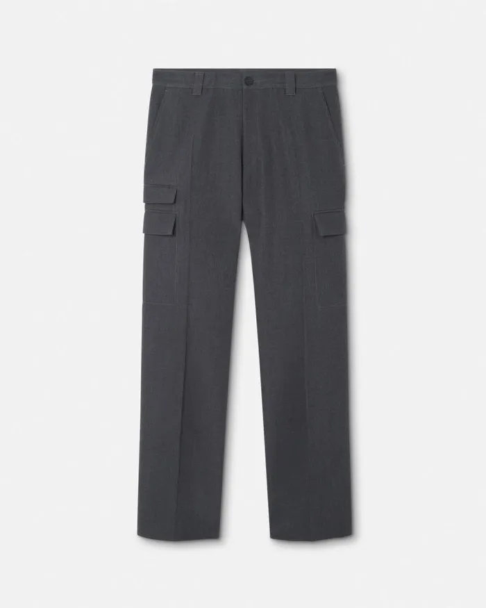 Wool Cargo Trousers Gray Men Versace Pants and Shorts