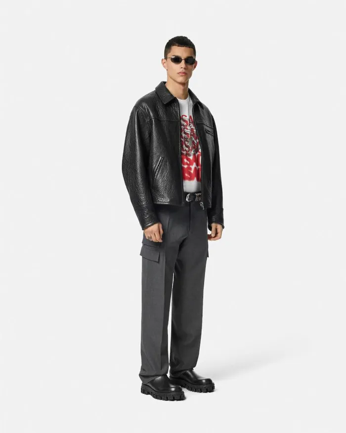 Wool Cargo Trousers Gray Men Versace Pants and Shorts