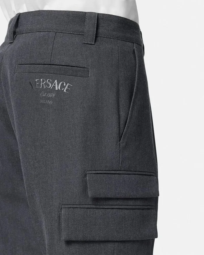Wool Cargo Trousers Gray Men Versace Pants and Shorts