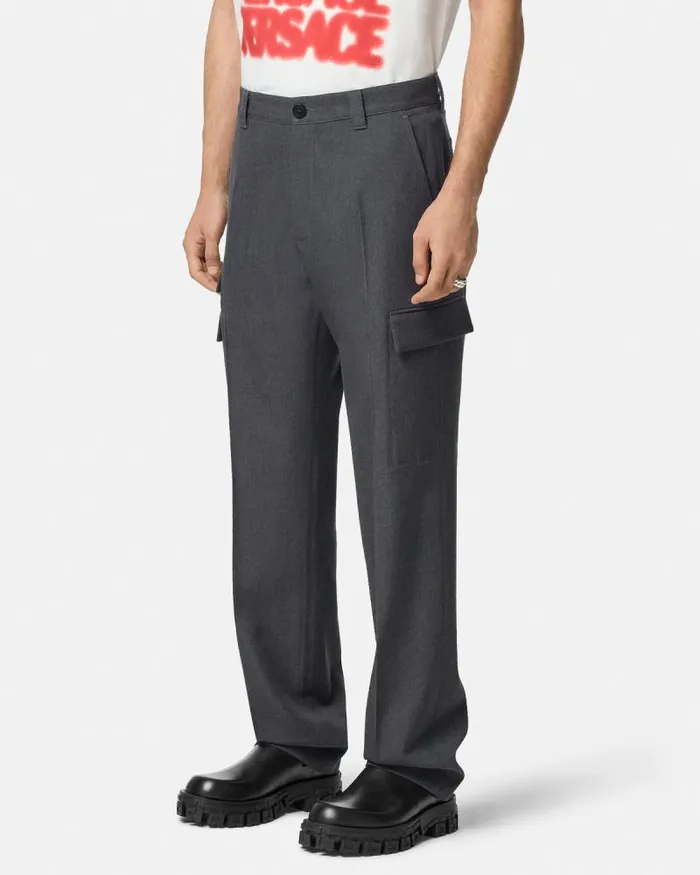 Wool Cargo Trousers Gray Men Versace Pants and Shorts