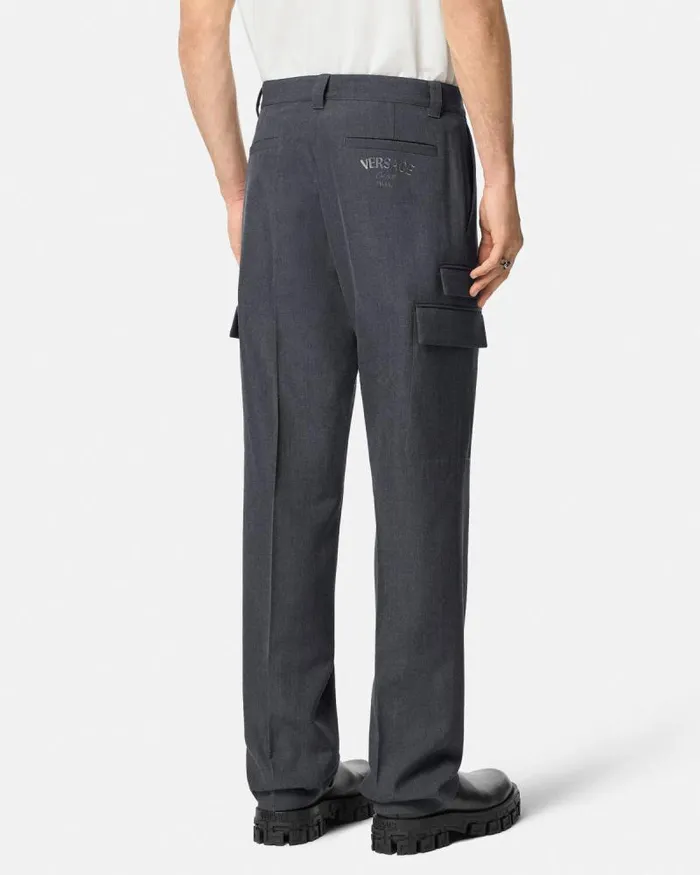 Wool Cargo Trousers Gray Men Versace Pants and Shorts
