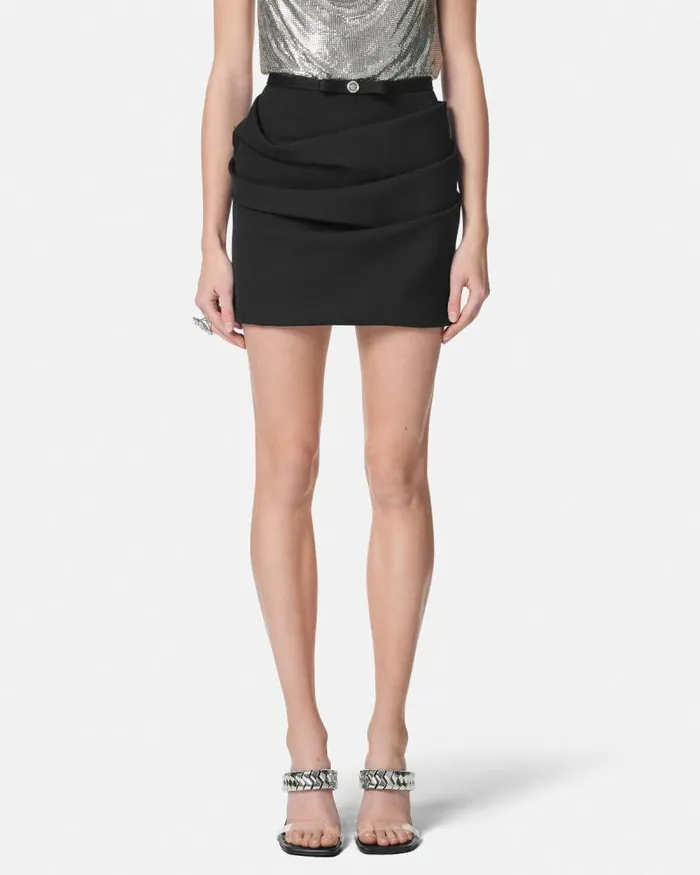 Wool Gabardine Draped Skirt Black Women Versace Skirts