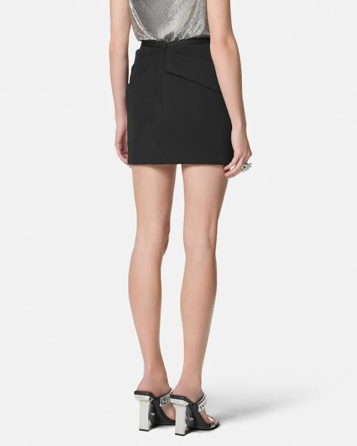Wool Gabardine Draped Skirt Black Women Versace Skirts
