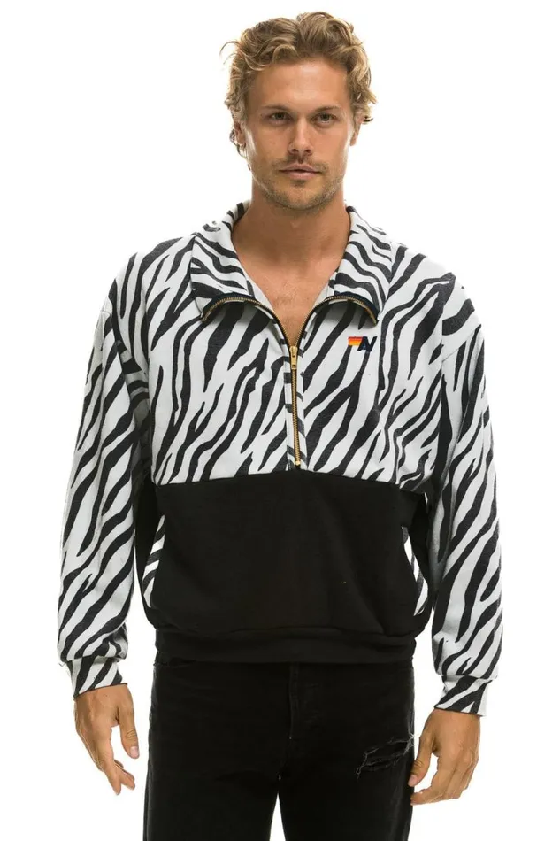 Zebra Fleece Unisex Half Zip Color Block Jacket 8211 Zebra Men Aviator Nation Sweatshirts