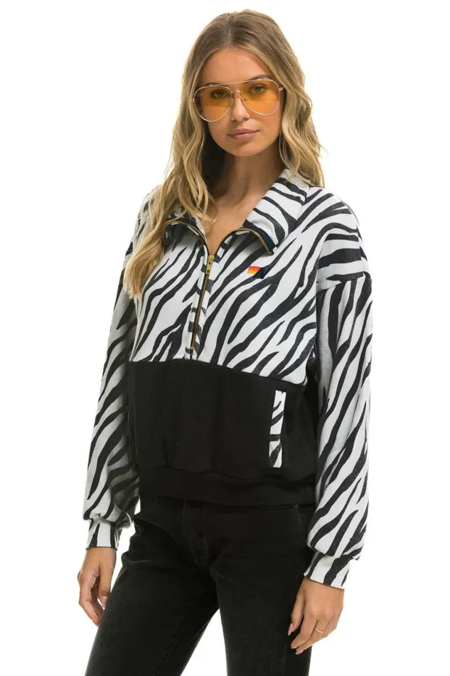 Zebra Fleece Unisex Half Zip Color Block Jacket 8211 Zebra Men Aviator Nation Sweatshirts