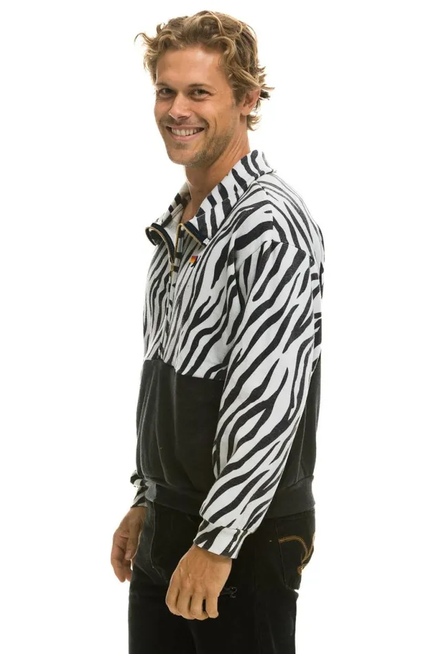 Zebra Fleece Unisex Half Zip Color Block Jacket 8211 Zebra Men Aviator Nation Sweatshirts