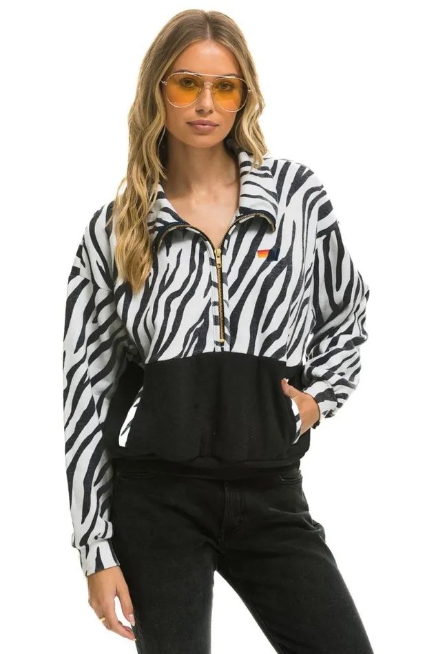 Zebra Fleece Unisex Half Zip Color Block Jacket 8211 Zebra Men Aviator Nation Sweatshirts