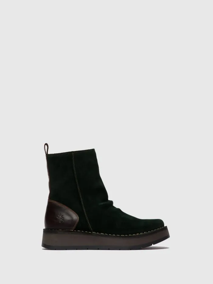 Zip Up Ankle Boots RENO053FLY OILSUEDERUG GREEN FORESTDKBROWN Women Fly London Ankle Boots
