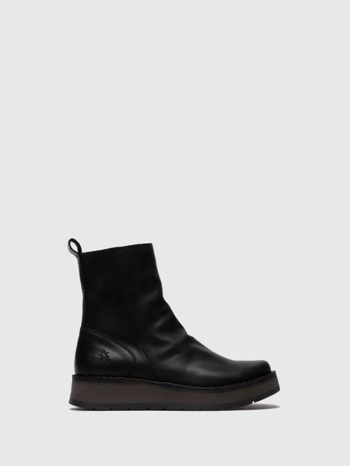 Zip Up Ankle Boots RENO053FLY RUG BLACK Women Fly London Ankle Boots