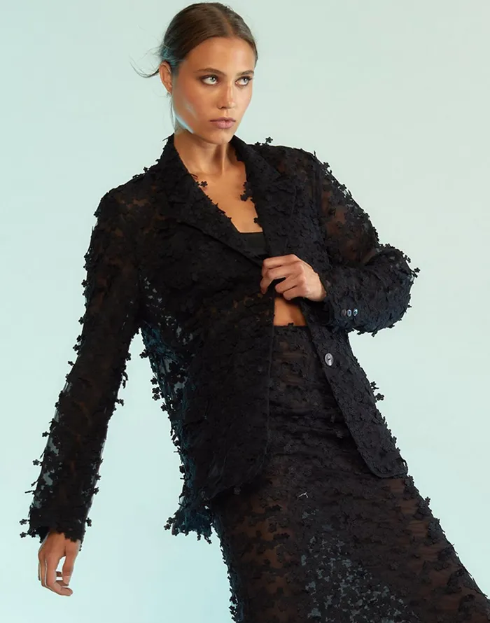 3d Embroidered Tulle Blazer 8211 Black Women Cynthia Rowley Tops
