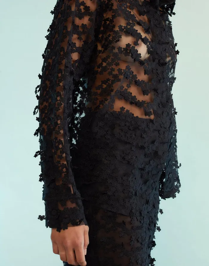 3d Embroidered Tulle Button Down Shirt 8211 Black Women Cynthia Rowley Tops