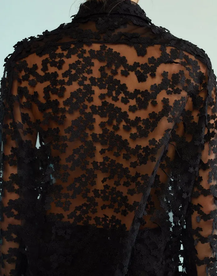 3d Embroidered Tulle Button Down Shirt 8211 Black Women Cynthia Rowley Tops