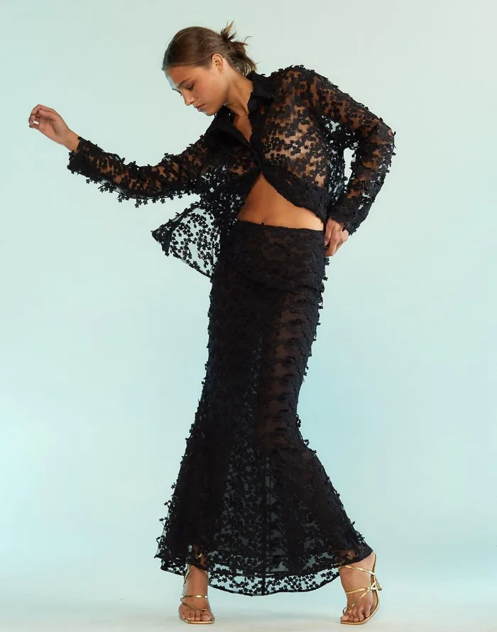 3d Embroidered Tulle Button Down Shirt 8211 Black Women Cynthia Rowley Tops