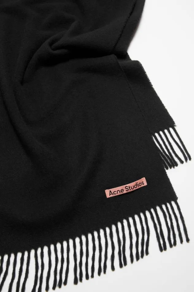 Acne Studios Cashmere Fringe Scarf 8211 Narrow Black Man Scarves