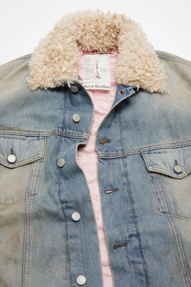 Acne Studios Denim Fur Trim Jacket 8211 Oversized Fit Mid Blue Woman Outerwear