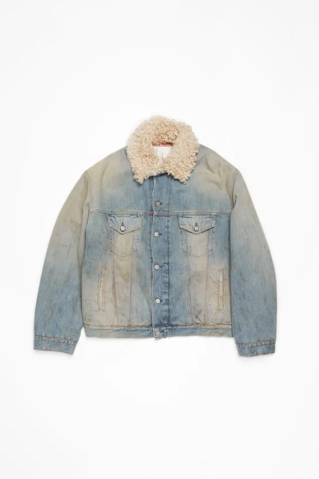 Acne Studios Denim Fur Trim Jacket 8211 Oversized Fit Mid Blue Woman Outerwear