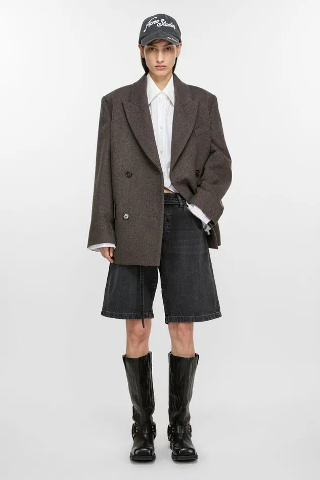 Acne Studios Doublebreasted Twill Jacket Brown Melange Woman Outerwear