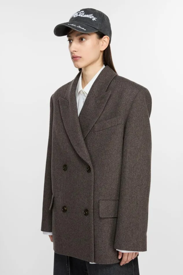 Acne Studios Doublebreasted Twill Jacket Brown Melange Woman Outerwear