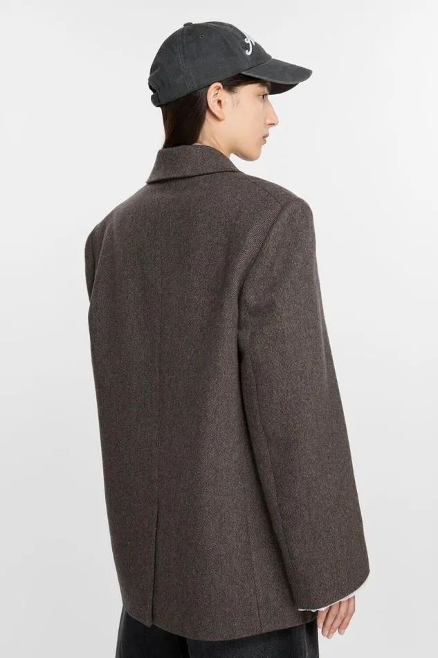 Acne Studios Doublebreasted Twill Jacket Brown Melange Woman Outerwear