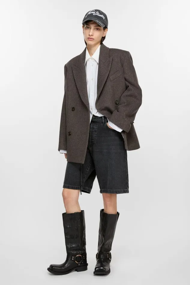 Acne Studios Doublebreasted Twill Jacket Brown Melange Woman Outerwear
