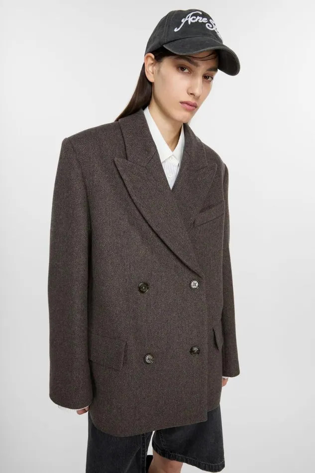 Acne Studios Doublebreasted Twill Jacket Brown Melange Woman Outerwear