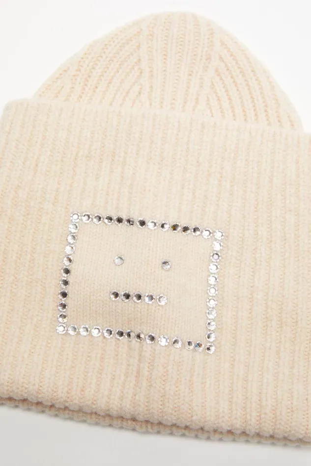 Acne Studios Embellished Face Square Beanie Oatmeal Melange Man Hats
