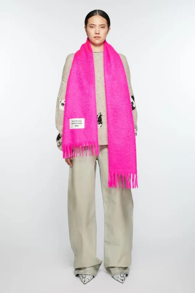 Acne Studios Fringe Alpaca Scarf Fuchsia Pink Man Scarves