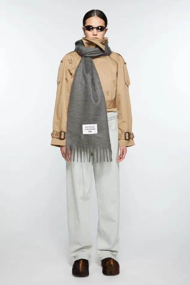 Acne Studios Fringe Alpaca Scarf Grey Woman Scarves