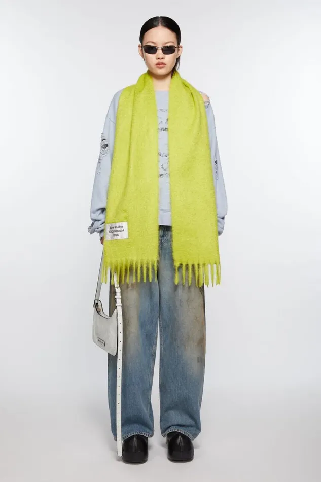 Acne Studios Fringe Alpaca Scarf Neon Green Man Scarves