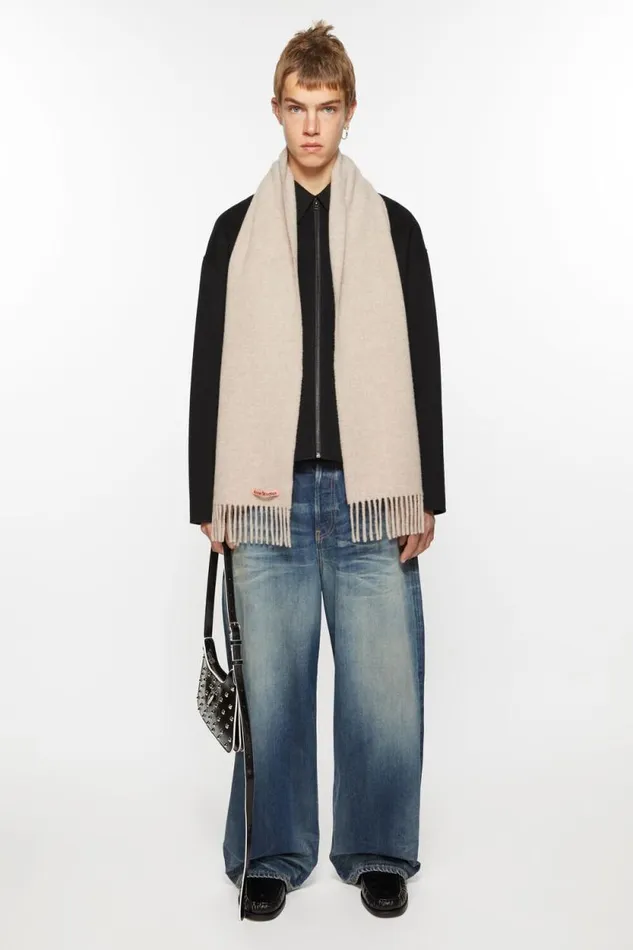 Acne Studios Fringe Wool Scarf 8211 Skinny Oatmeal Melange Woman Scarves