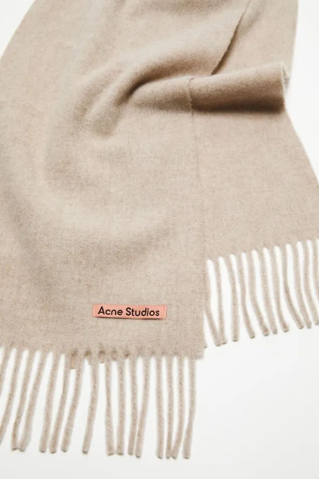 Acne Studios Fringe Wool Scarf 8211 Skinny Oatmeal Melange Woman Scarves