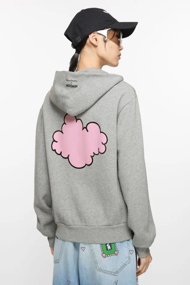 Acne Studios Hooded Zipper Sweater Acne Studios X Moomin Light Grey Melange Woman Sweatshirts