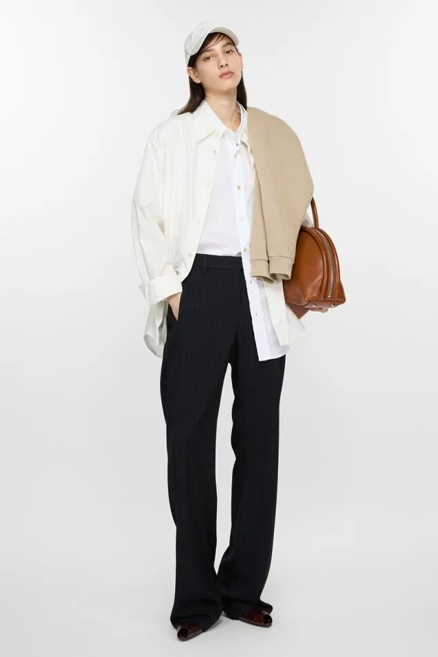 Acne Studios Pinstripe Trousers Navy Blue Woman Trousers