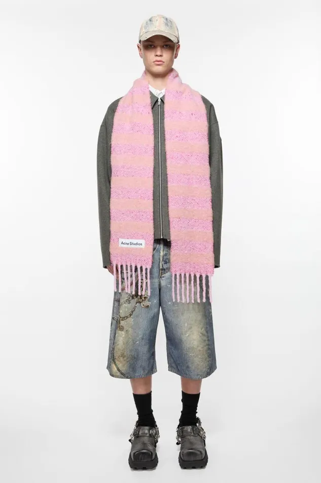 Acne Studios Stripe Alpaca Scarf 8211 Narrow Bright Pinkold Pink Man Scarves