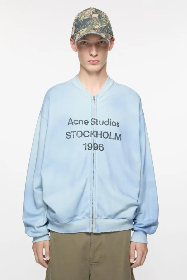 Acne Studios Zip Sweater Logo Dusty Blue Man Sweatshirts