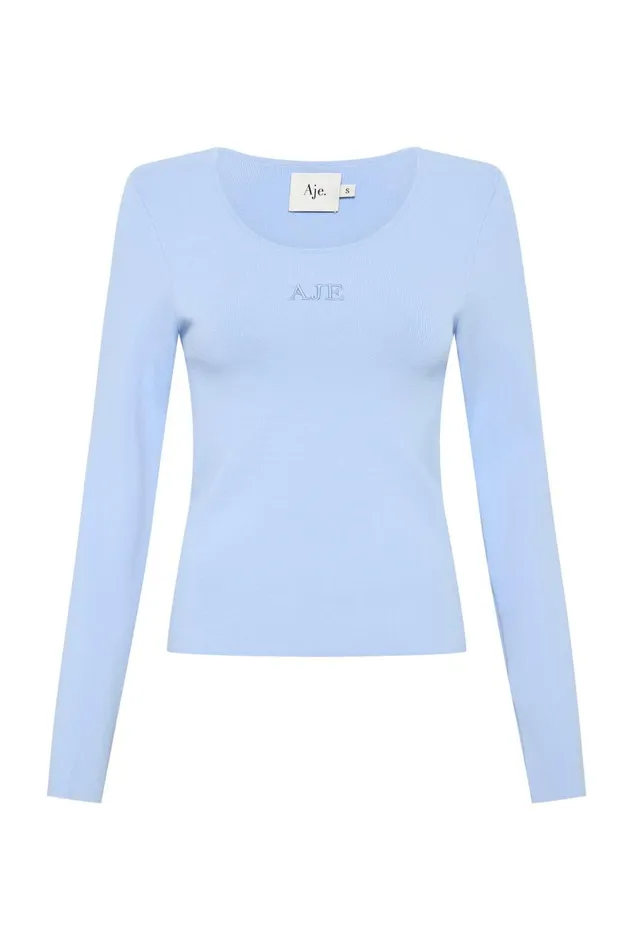 Aje Body and Crepe Knit Clementine Knit Top Light Sky Blue 8211 Women Aje Body and Crepe Knit Clementine Knit Top Light Sky Blue 8211 Women