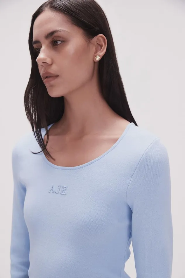 Aje Body and Crepe Knit Clementine Knit Top Light Sky Blue 8211 Women Aje Body and Crepe Knit Clementine Knit Top Light Sky Blue 8211 Women
