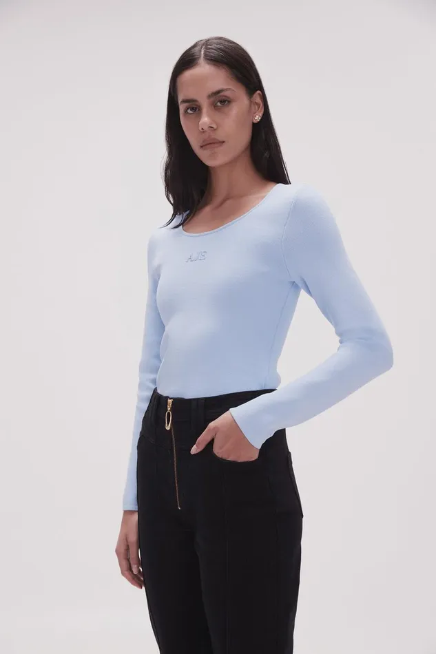 Aje Body and Crepe Knit Clementine Knit Top Light Sky Blue 8211 Women Aje Body and Crepe Knit Clementine Knit Top Light Sky Blue 8211 Women