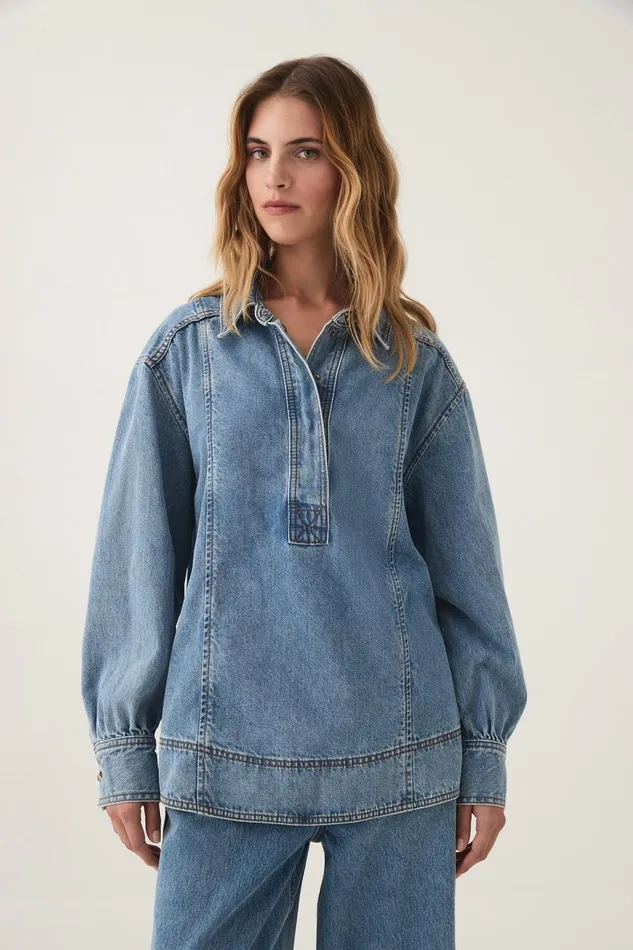 Aje Denim Outline Denim Shirt Coastal Blue 8211 Women