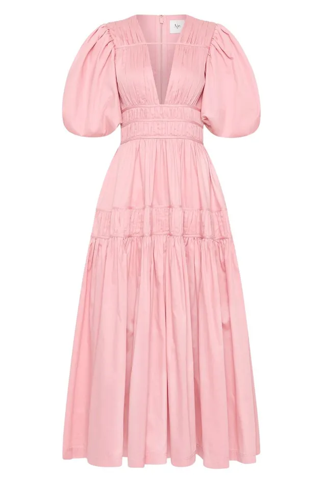 Aje Dresses Fallingwater Ruched Midi Dress Chalk Pink 8211 Women Aje Dresses Fallingwater Ruched Midi Dress Chalk Pink 8211 Women