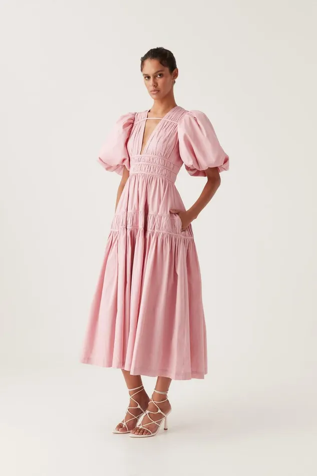 Aje Dresses Fallingwater Ruched Midi Dress Chalk Pink 8211 Women Aje Dresses Fallingwater Ruched Midi Dress Chalk Pink 8211 Women
