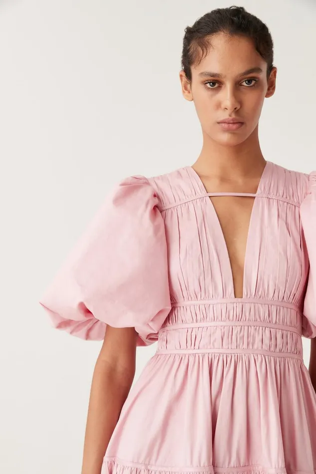 Aje Dresses Fallingwater Ruched Midi Dress Chalk Pink 8211 Women Aje Dresses Fallingwater Ruched Midi Dress Chalk Pink 8211 Women