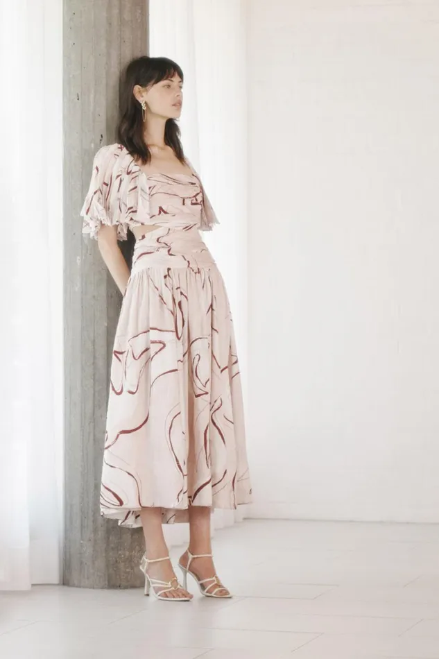 Aje Dresses Marianne Ruched Midi Dress Whimsical Dove 8211 Women Aje Dresses Marianne Ruched Midi Dress Whimsical Dove 8211 Women