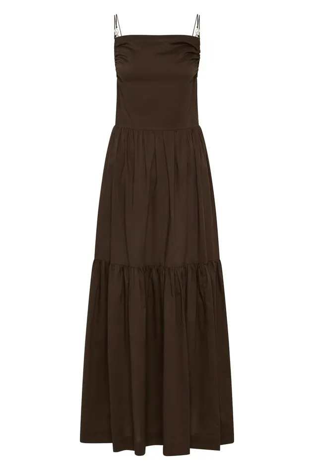 Aje Dresses Marley Tiered Maxi Dress Chocolate 8211 Women Aje Dresses Marley Tiered Maxi Dress Chocolate 8211 Women