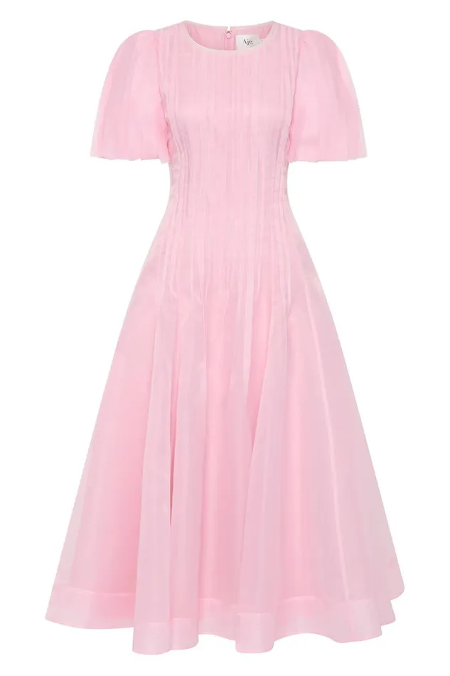 Aje Dresses Nova Pleated Midi Dress Chalk Pink 8211 Women